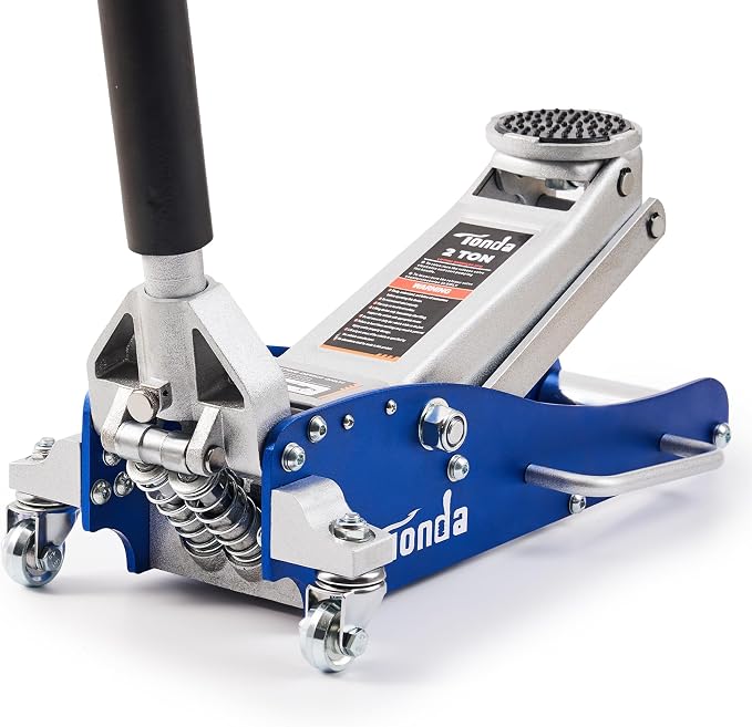 TONDA Floor Jack, Low Profile 2 Ton Aluminum and Steel Car Jack, Blue | Dual Pump System, Rapid Lift, 3.35"-13.98", 360-degree swivel casters