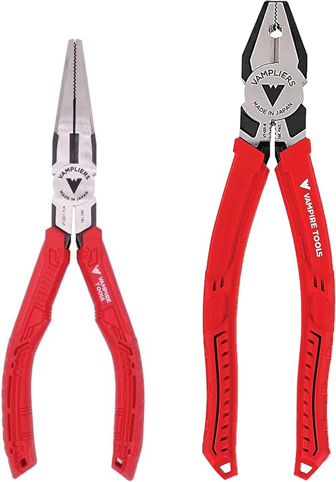 VamPLIERS 7.5" Long Nose Specialty Screw Extraction Pliers (VT-001-7LN) + VamPLIERS 8" Pro Linesman Pliers (VT-001-8) (Made in Japan)