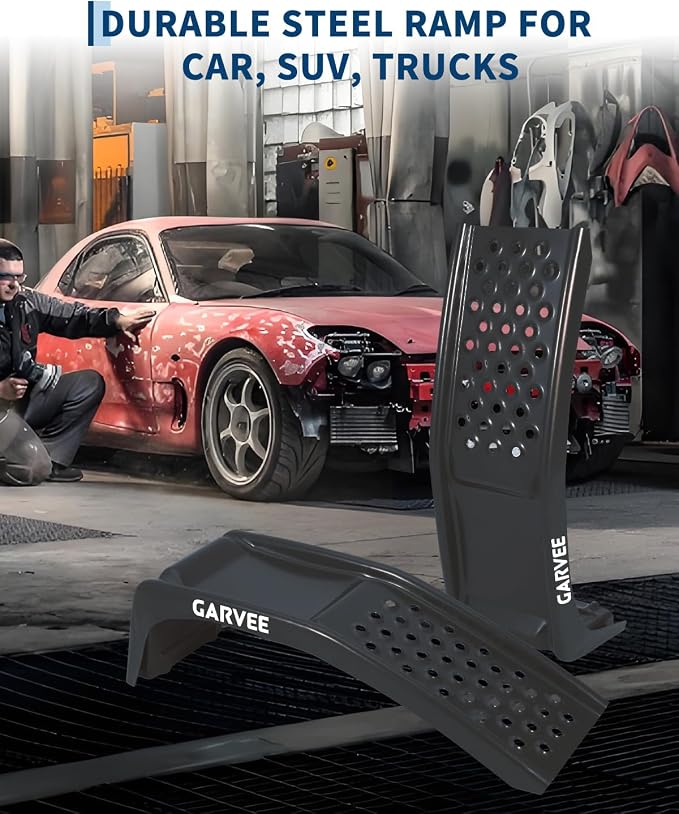 Garvee 8 in Lift Solid Steel Car Ramp 8000 LBS Capacity, 2000 LBS Per Ramps, Heavy Duty Truck Ramps for Car Repair or Vehicle Maintenance, 2 Pack Car Ramps, Black