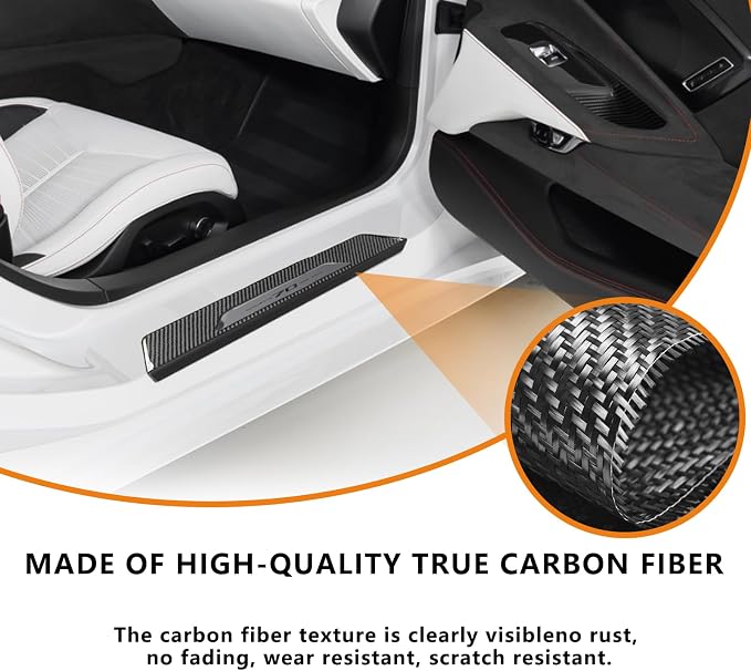 Real Carbon Fiber Inner Door Sill Protector Compatible with Corvette C8 2020-2026, Door Sill Plates Interior Decor Sticker Accessories
