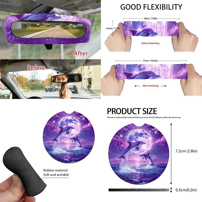 Moon Dolphin 15 PCS Car Seat Cover Full Set with Steering Wheel Cover Seat Belt Strap Pads Cup Coasters Trash Bag Rearview Mirror Cover Keychain Auto Interior Decor