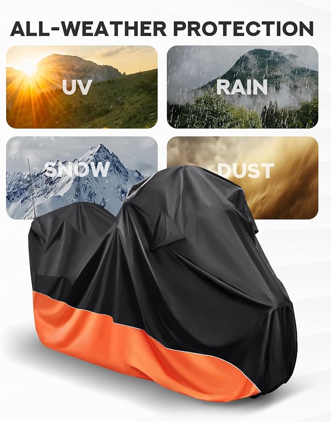 PBYMT Motorcycle Cover with Side Top Box, Waterproof Cover Compatible with Harley Davidson Touring Ultra Limited Street Glide Road Glide Electra Glide Outdoor All Weather Protection, 116" x 47" x 53"