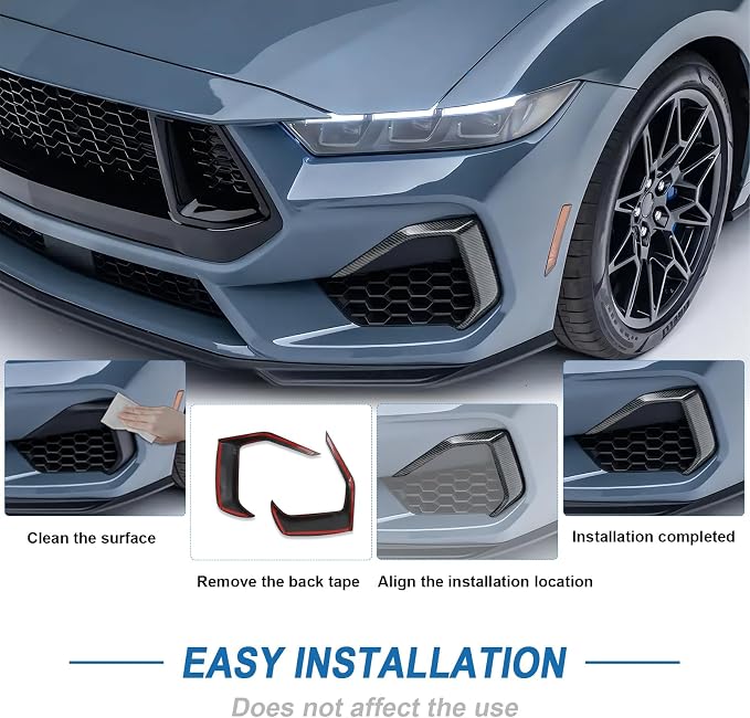 Carbon Fiber Front Bumper Grille Splitter Cover Compatible with Ford Mustang GT 2024 2025