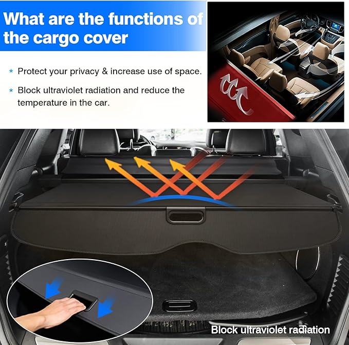 Powerty Compatible with Cargo Cover Jeep Grand Cherokee 2011-2019 2020 2021 Retractable Trunk Shielding Shade Cargo Luggage Cover No Gap (Not Fit 2021 Grand Cherokee L or 2022 Grand Cherokee)