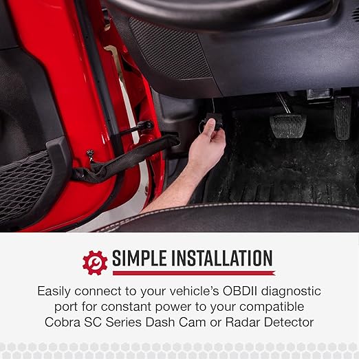 Cobra 2.5A DIY Hardwire Kit - OBDII to USB-C/Micro-USB with 15ft Cable, Compatible with SC 400D, SC 250R and Other Dash Cam Models