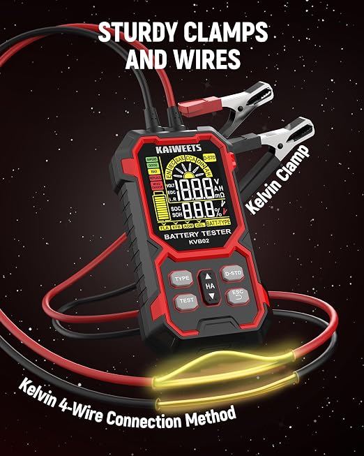 KAIWEETS Car Battery Tester, 12V/24V Automotive Battery Diagnostic Tool, 50-2000 CCA Load Capacity, Digital Battery Analyzer & Voltage Meter for Cars, Trucks, Motorcycles, SUVs, Boats & Marine Use