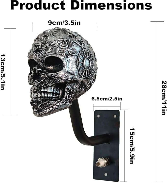 Motorcycle Helmet Skull Holder, Wall Mount Helmet Rack, Resin Crafts,Skull Helmets Holder Suitable for Motorcycle Cap, Baseball Cap, Bicycle Cap, Hat Storage Rack,Sports Gear (Type-F)