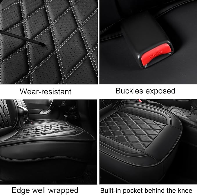 MIROZO Front Tacoma Seat Covers, 2PCS Leather Truck Seat Cover Fits for 2005-2015 Toyota Tacoma Crew Cab,Waterproof Car Seat Protector Toyota Tacoma Seat Covers Truck Accessories (Black,2PCS Front)