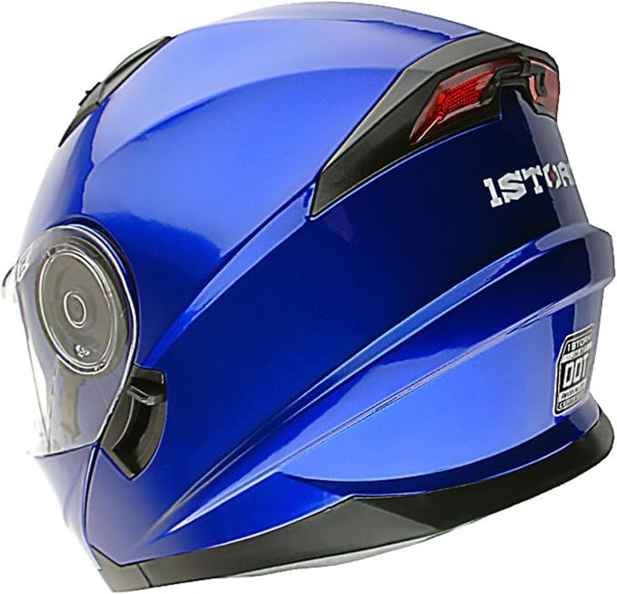 1Storm New Motorcycle Bike Modular Full Face Helmet Dual Visor Sun Shield with Rechargeable LED Tail Light: Glossy Blue