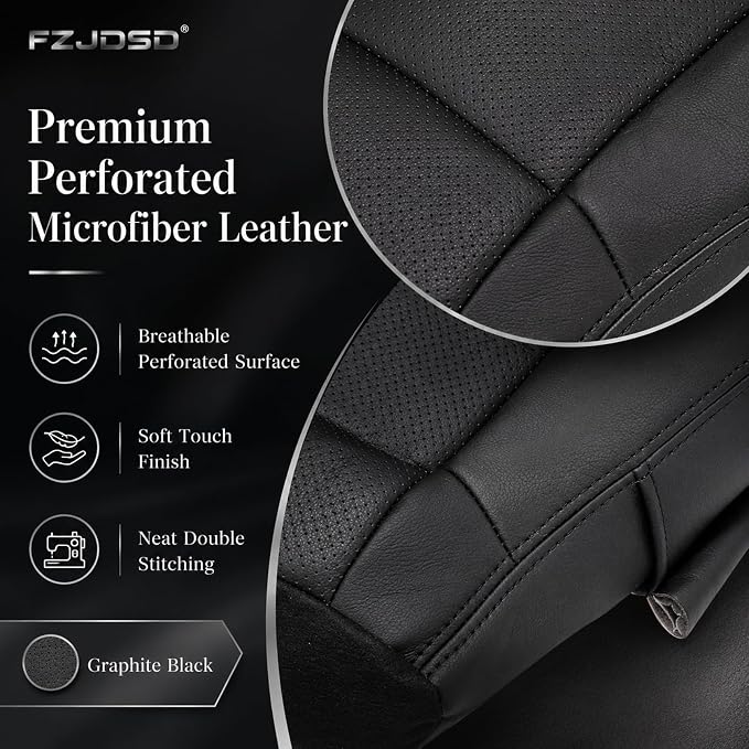 FZJDSD 2PCS Graphite Black Driver & Passenger Side Bottom Perforated Microfiber Leather Replacement Seat Covers Compatible with Infiniti G37 Sedan Coupe 2008-2013 Heated Seat Compatible