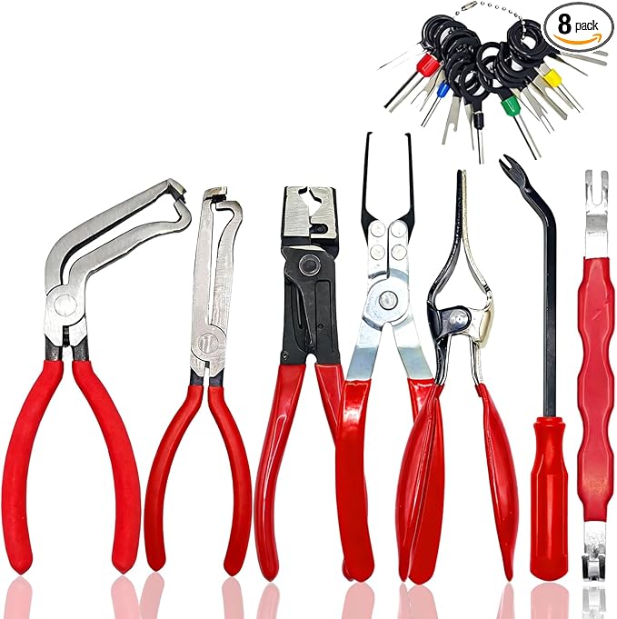 7 Pcs Auto Electrical Disconnect Pliers Set with Terminal Pin Removal, Connector Removal Tool with Hose Clamp Plier, Relay Puller&lectrical Connector Separator Tool, Automotive Repair Tool Kit