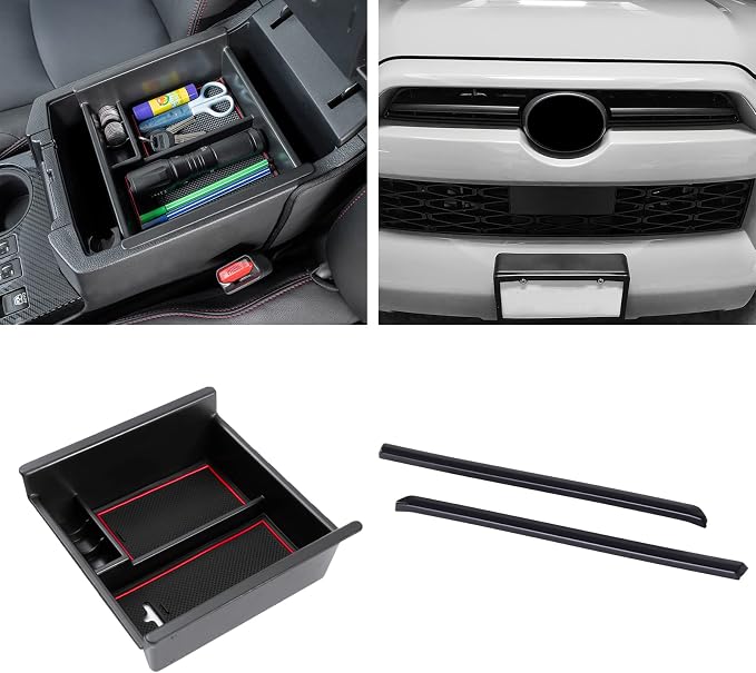 JDMCAR Front Center Grille Insert Cover Trim and Center Console Organizer (Red Trim) Compatible with 2023 2022 2021 2020 Toyota 4Runner