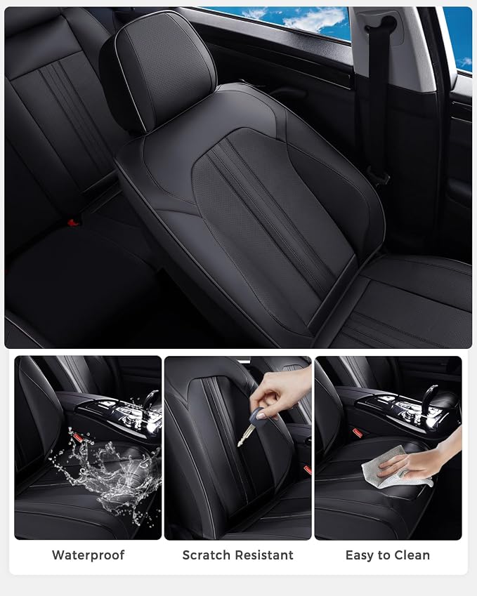 Huidasource Front Seat Covers, Luxury Faux Leather Front Car Seat Cover, Compatible with Airbags, Seatbelt Buckles, Perforation, Cooling＆Heating, Universal Fit for Most Cars, Vans, Trucks, SUVs, Black