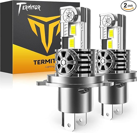 Termitor Latest H4/9003/HB2 Light Bulbs, 50,000LM Brightness, 6500K White Super Bright, 1:1 Halogen Size, 6500 Cool White H4 Fog Lights, No Adapter Required, Easy Install, Non-Polarity, Pack of 2