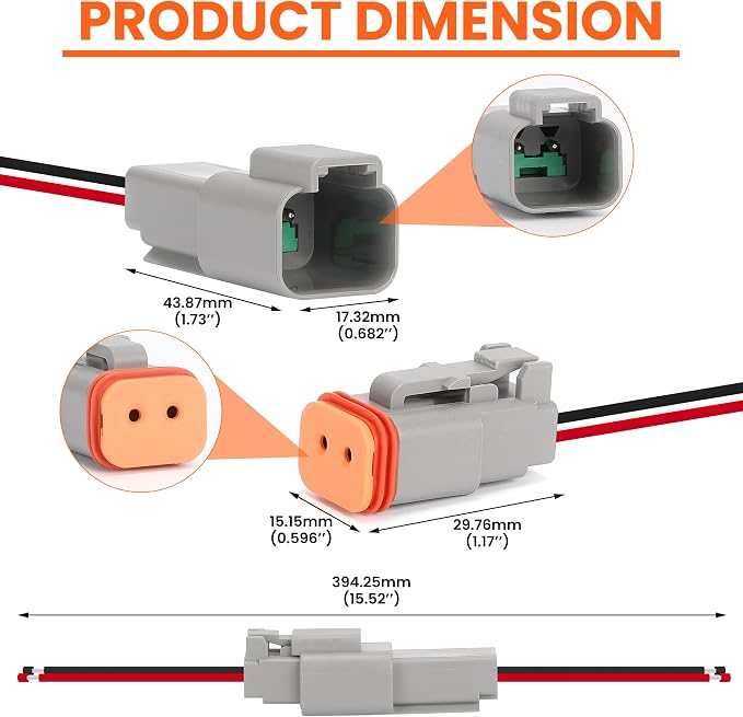 6 Sets Deutsch 2 Pin Connector Kit - Waterproof Electrical Connectors 18 AWG, IP67 Automotive Wire Connectors (Male & Female) for Car, Truck, Boat