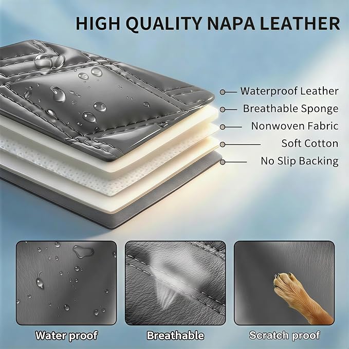 Car Seat Covers Compatible with Ford Focus 2009-2018 - Full Set 5 Seats Luxury Leather All-Weather Seat Cushions & Protectors, Waterproof & Breathable, Airbag Compatible (Gray)