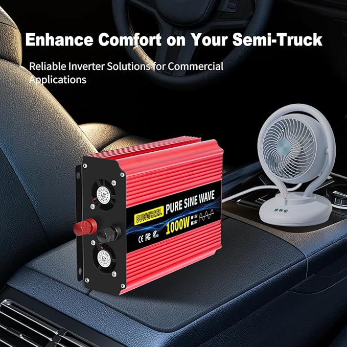 SUNWHEEL 1000W Pure Sine Wave Inverter, 12V DC to 110V/120V AC Power Inverter for RV、Off Grid、Truck with 2 AC outlets and LCD Display