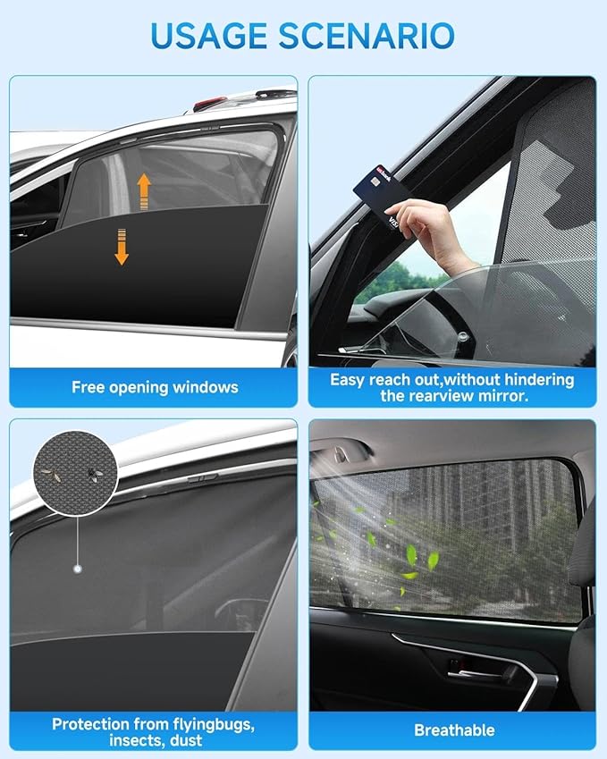 Car Window Shades for Toyota Sienna(2020-2024), 4-Pack Rear Window Sun Shades for Baby – Breathable Mesh, UV & Heat Blocker, Privacy Protection for Camping, Travel, Sleep & Nursing