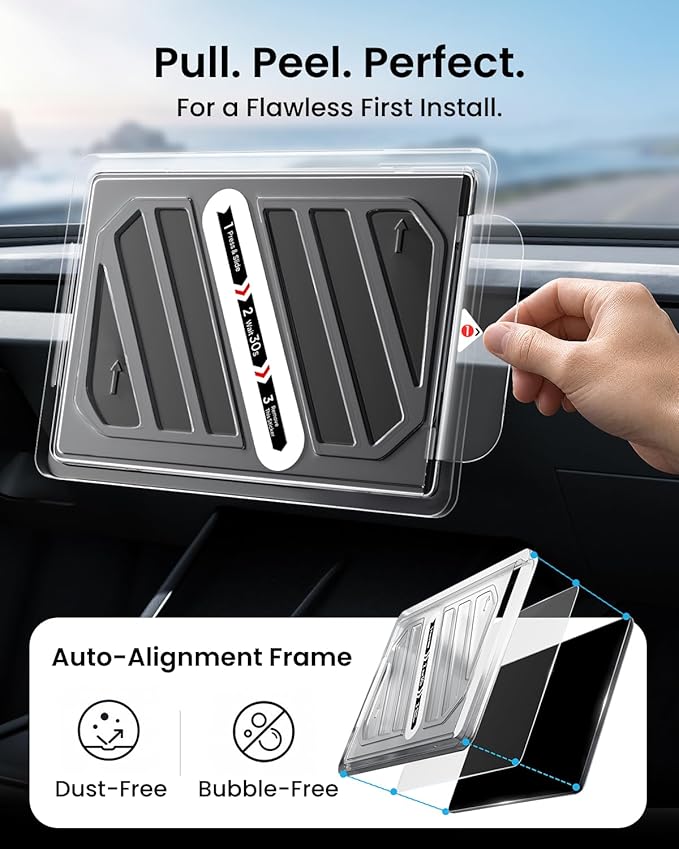 REEVAA 2025 Tesla Model Y Premium Screen Protector [Anti-Glare & No Fingerprint], 9H Aerospace Tempered Glass for 2025 Model Y Premium, with Alignment Frame, Matte, 15.4 Inch