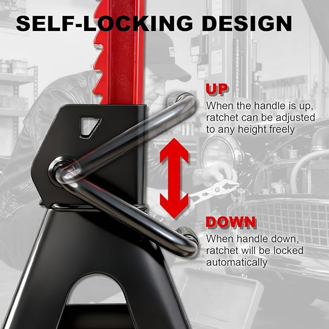 3 Ton (6,600 LBs) Jack Stands with Double Pin Locking,Rubber Cover and Large Foot Base,11"-17" Adjustable Height,Heavy Duty Car Jack Stands,Lifting SUV,MPV,Pickup Truck,ATV/UTV,1 Pair