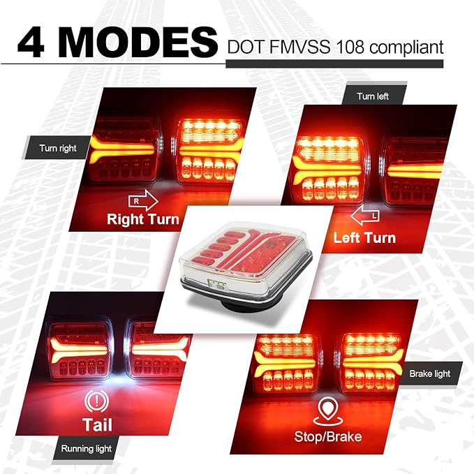NeaLia Magnetic Wireless Trailer Lights, Rechargeable LED Trailer Light for Towing Truck, Waterproof Tail Tow Lights Kit for RV Camper Boat Caravan, Portable Turn Signal Brake Running Stop, Flood Beam