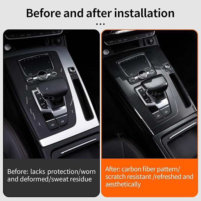 Center Console Gear Shift Panel Cover Compatible with Audi Q5 2018-2021, Console Gear Shift Trim Protective Frame for Audi Q5 2018-2021 LHD, ABS Carbon Fiber Q5L Interior Accessories
