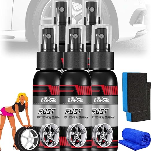 Multi-Functional Wheel Hub Renewal Agent, Rayhong Rust Remover Spray, Multifunctional Metal Rust Remover, Iron Powder Remover, Quickly Clean Car Rust Stains (100ml, 5pcs)