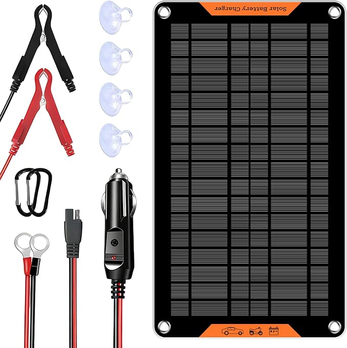 10 Watt 12 V Solar Car Battery Charger & Maintainer | Portable Solar Panel Trickle Chargerr for Car, Boat, Automotive,RV