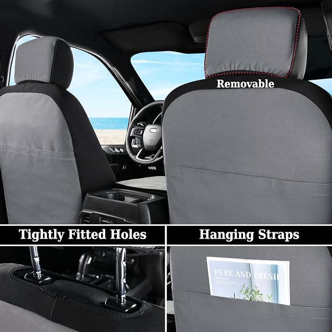 Coverado Canvas Car Seat Covers, Waterproof Seat Protector Car Seat Cushions, Seat Covers Compatible Custom Fit for 2015-2026 Ford F150 & 2017-2026 Ford F250 F350 F450, Full Set, Gray
