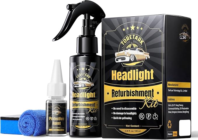 toretark Real Ceramic Coating for Cars Polish (16 Fl Oz) & Real Ceramic Coating for Glass (3.38 Fl Oz) & Headlight restoration kit (3.38+ 0.68Fl Oz)