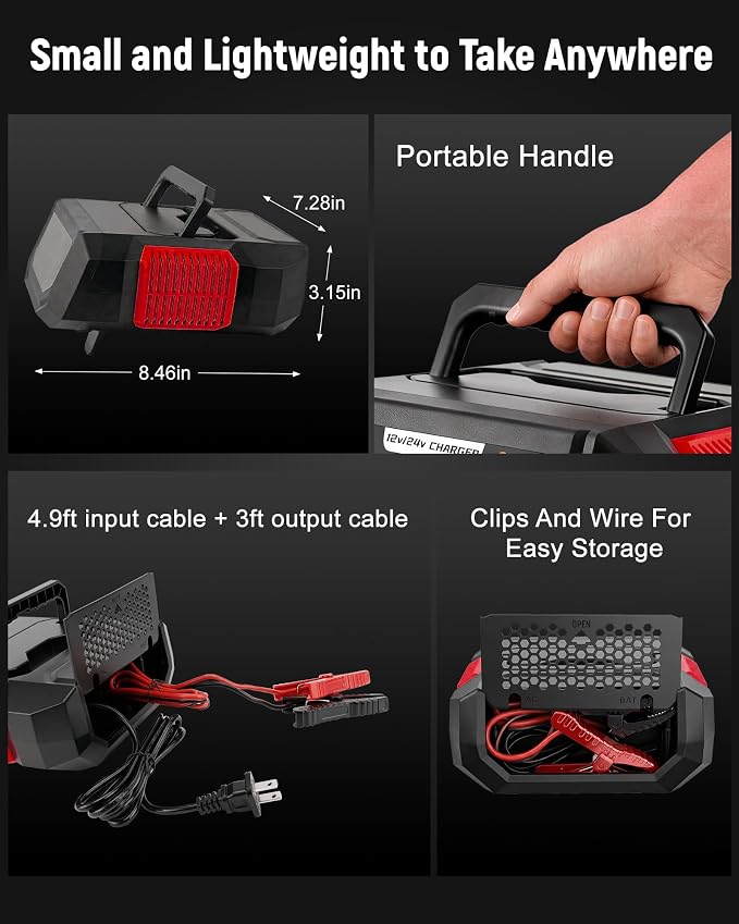 1-20A Smart Battery Charger, 12V/24V Automatic Automotive Battery Maintainer & Desulfator with Temperature Compensation, Adjustable Amp Trickle Charger for Lead-Acid, AGM, Gel, LiFePO4