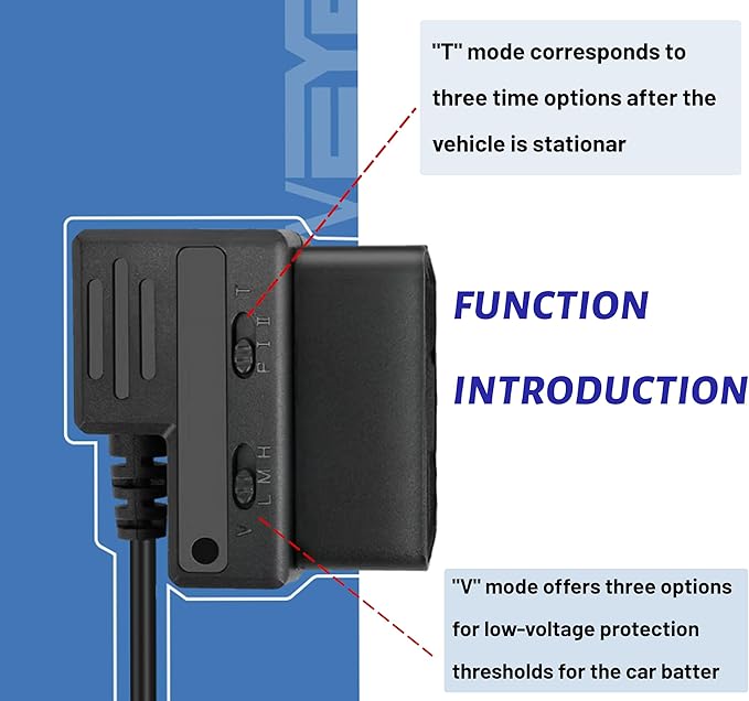 Dash Cam Hardwire Kit, USB Type C Hardwire Kit with OBD Power Cable for Dashcam 12-24V to 5V/3A with Low Voltage Protection 24h Parking Surveillance