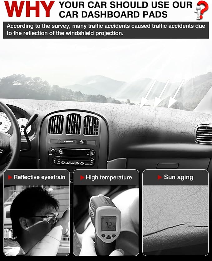 Autorder Dashboard Cover Mat for 2001-2007 Dodge Caravan/Grand Caravan/Chrysler Town Country Accessories Dash Cover Flannel Dash Mat Protector (Without Raised Display w/o Sensor)