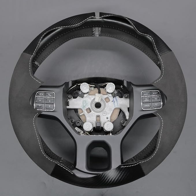 MEWANT Hand Stitch Black Matte PU Carbon Fiber Suede Steering Wheel Cover for Dodge RAM 1500 1500 Classic 2500 3500