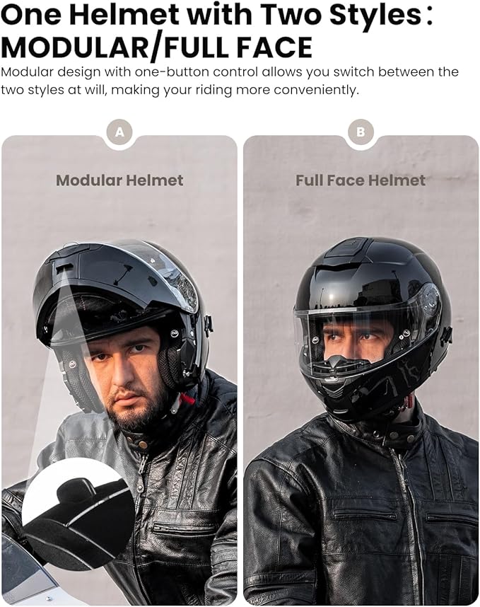 ILM 159BT Bluetooth Modular Motorcycle Helmet 2-3 Riders Intercom Full Face Flip up Casco DOT with Face Mask (GlossBlack, M)