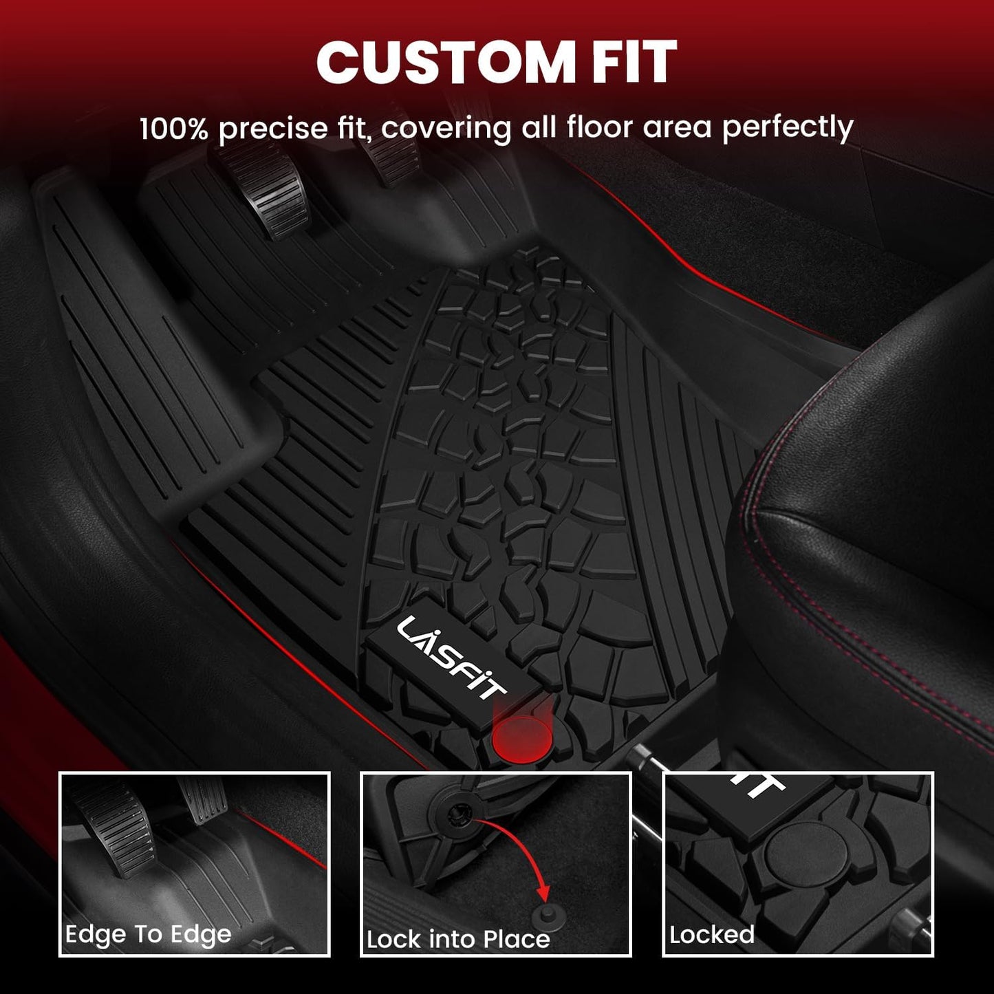 LASFIT Floor Mats for Jeep Renegade 2015-2023 All Weather TPE Custom Fit Car Mats Floor Liners 1st & 2nd Row, Black