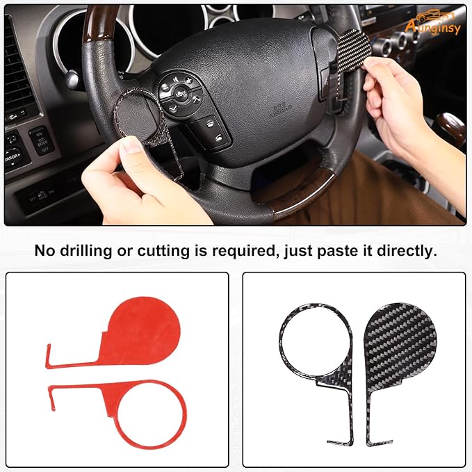 Aunginsy Central Control Steering Button Frame Trim Compatible with Toyota Tundra 2007-2013 Carbon Fiber Center Console Steering Button Panel Protection Cover Decorative Sticker Interior Accessories