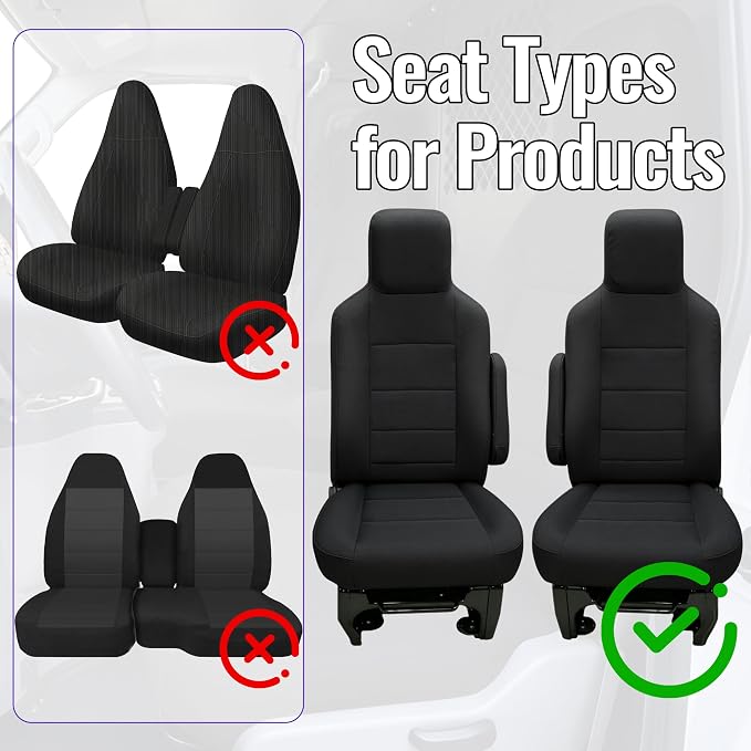 Heavy Duty Composite Fabric Protection Front Seat Covers for Ford E-150/E-250/E-350 Van 2009-2014 E-Series Cutaway/Stripped Chassis 2015-2026 High Back Bucket Seats Molded Headrest - Black