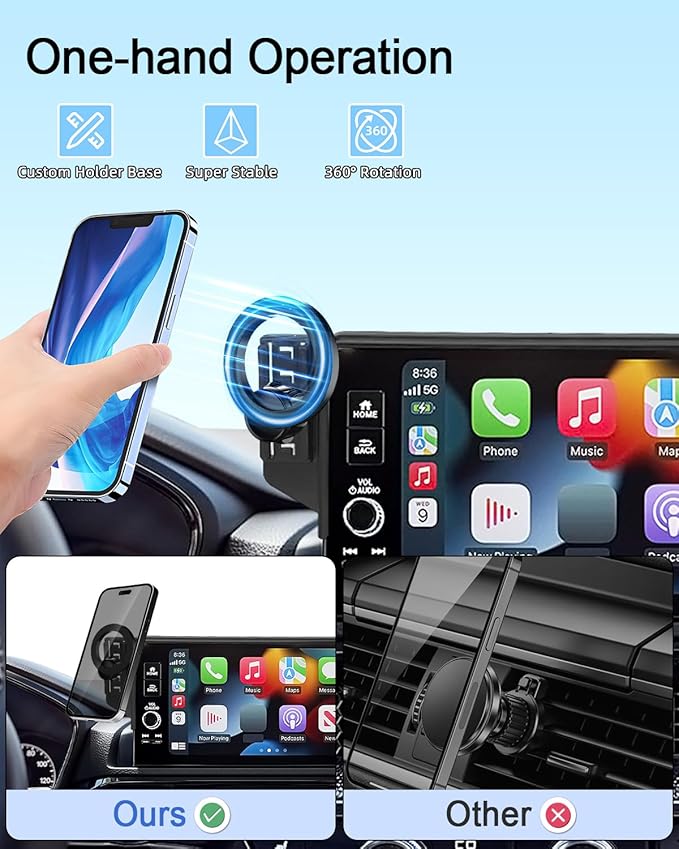 PZK Car Phone Mount for 2020-2025 2026 Toyota Highlander L/LE/Hybrid XLE Nightshade Accessories 8-inch Screen Compatible with Magsafe Phone Holder 360° Rotation Not Affect Vent (Not fit 12.3 inch)