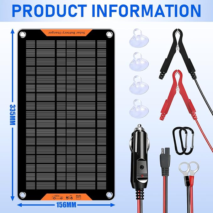 10 Watt 12 V Solar Car Battery Charger & Maintainer | Portable Solar Panel Trickle Chargerr for Car, Boat, Automotive,RV