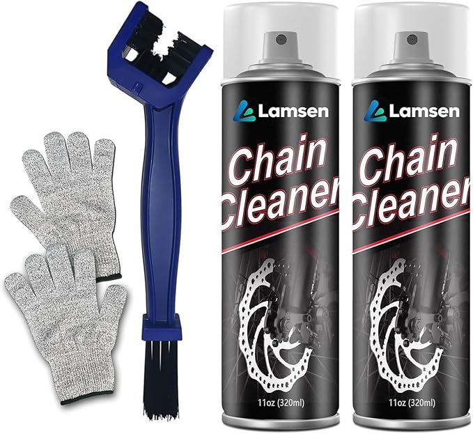 Chain Cleaner, Brake Cleaner Spray Can, Professional Bike Chain Cleaner Set, Motorcycle Cleaning Kit with Chain Cleaner 11oz 2 Can Including Brushes and Gloves for Cleaning All Bicycles