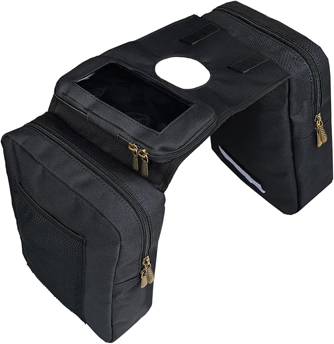 ATV Tank Bag Saddle Bag Waterproof Motorcycle Bag Compatible with Snowmobile Sportsman Scrambler FourTrax Grizzly UTV Hanging Storage Bag Black