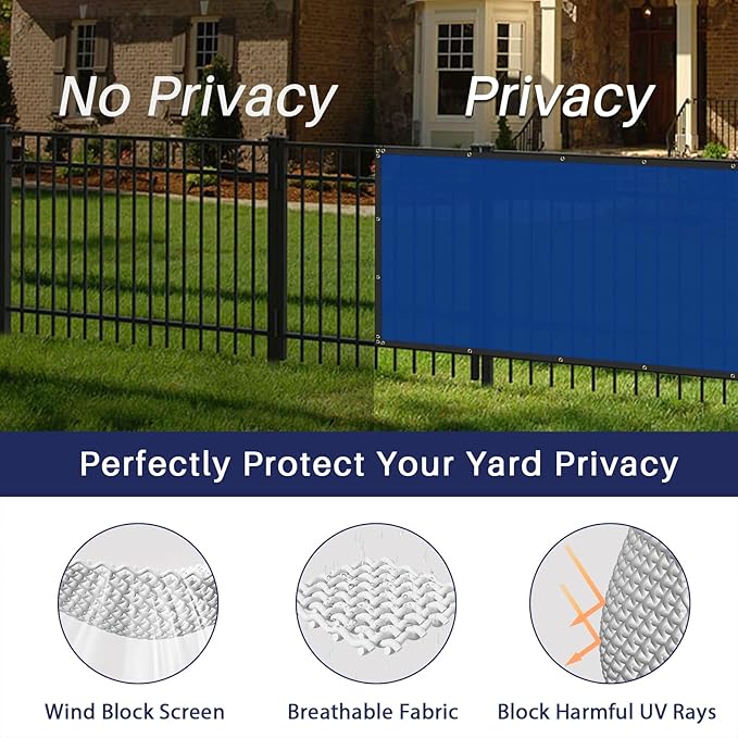 Windscreen4less Privacy Fence Screen Heavy Duty Windscreen Fencing Mesh Fabric Shade Net Cover with Brass Grommtes for Outdoor Wall Garden Yard Pool Deck, 8'x13' Blue