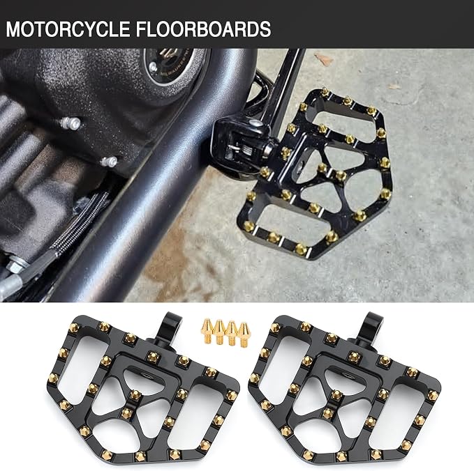 Wide Foot Pegs MX Mini Floorboards Footrest Gear Shifter Peg for Harley Dyna Street Bob Sportster 883 Touring Road Glide Street Glide Fat Boy With Male Mount (Gold black)