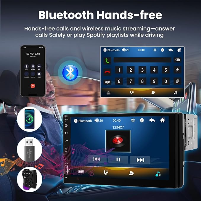 [Upgrade] Single Din Car Stereo with Bluetooth,7 Inch Touch Screen 1 Din Car Radio with FM Radio EQ Mirror Link SWC USB/TF/Aux-in Ports+Backup Camera