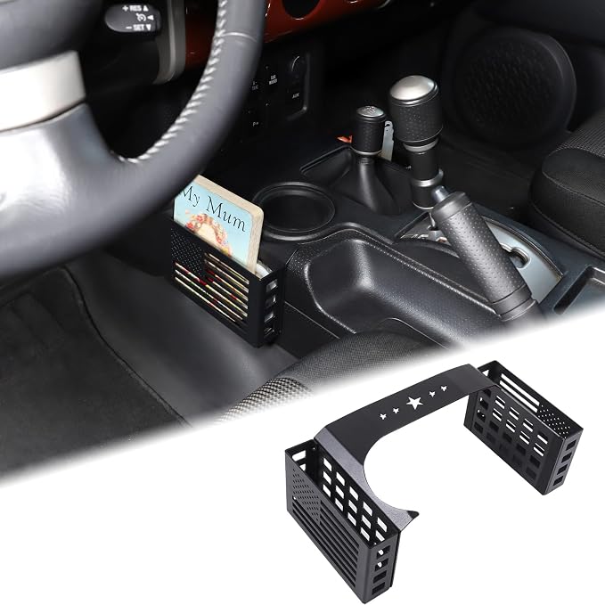 Aunginsy Center Console Gear Storage Box Basket Fit Toyot@a FJ Cruiser 2007-2024 Aluminum Gear Shift Side Storage Baskets Center Console Organizer Tray Armrest Storage Box Basket Interior Accessories