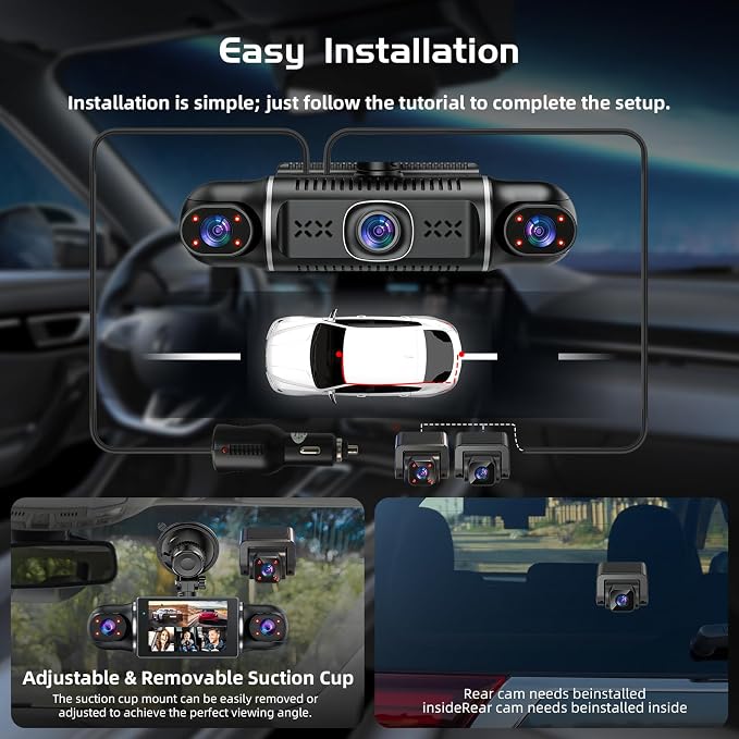 5Channel Dash Cam,Front and Rear, 360° Dash Camera, 2160P/1080P UHD, Super Night Vision with IR LEDs, Built-in 5G WiFi, G-Sensor, 24-Hour Parking Monitoring, Includes 64GB TF Card, 3Inch Screen