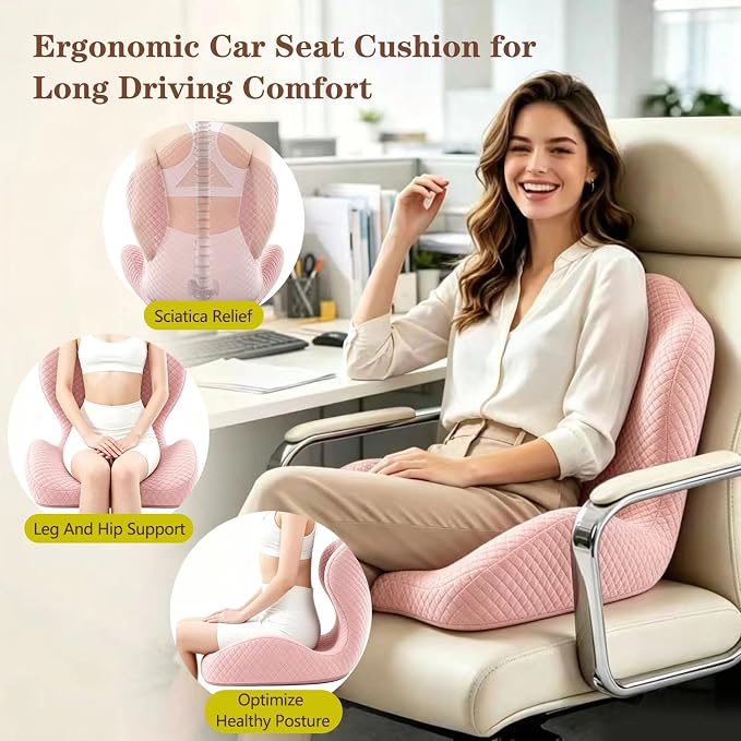 Ergonomic Memory Foam Seat Cushion with Back Support, L-Shaped Office Chair Cushion with Coccyx Cutout, Tailbone Support Cushion for Long Sitting, Car Seat Cushion for Driving, Home & Gaming Chair