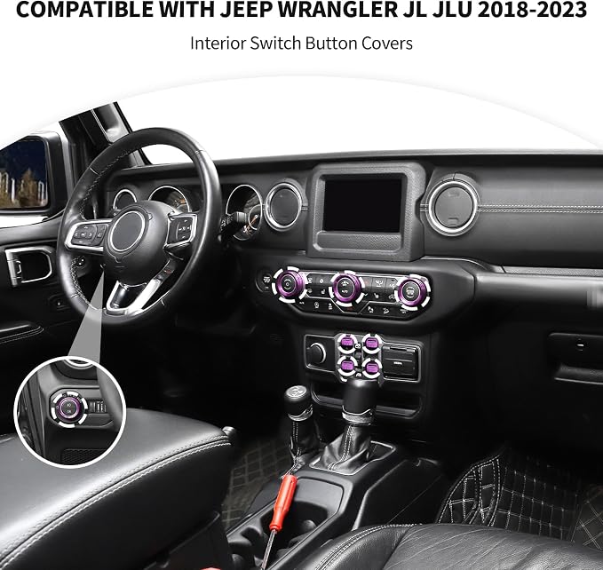JeCar JL Switch Button Covers Window Control Air Conditioner Headlight Volume Radio Knob Trims Interior Accessories Compatible with Jeep Wrangler JL JLU 2018-2026 & Gladiator JT 2020-2026, Purple