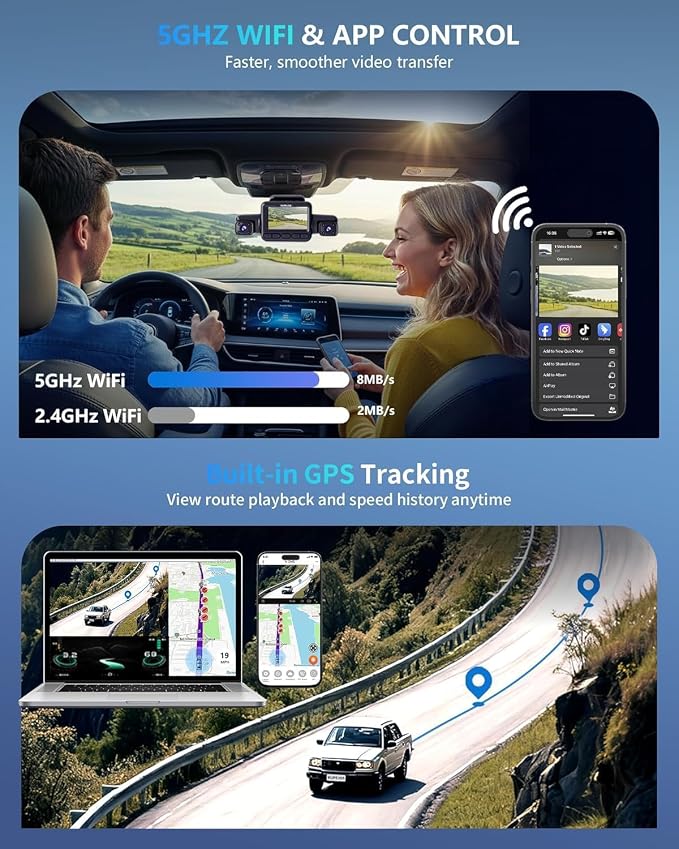 HUPEJOS AI Dash Cam Front Rear Inside with Driver Monitor System, 360° Car Camera 4K, 4 Channel Camera for Cars, WiFi GPS, Dashcam 64GB SD Card, Night Vision, 24H Parking Mode, Upgrade DMS V8Plus